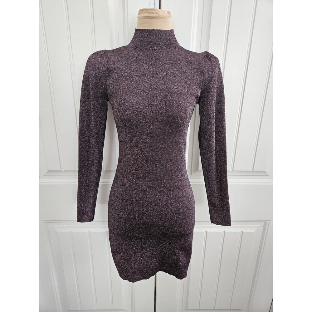 ASTR the Label Tillie Long Sleeve Sparkle Bodycon Mini Pink/Black Shimmer Sz S